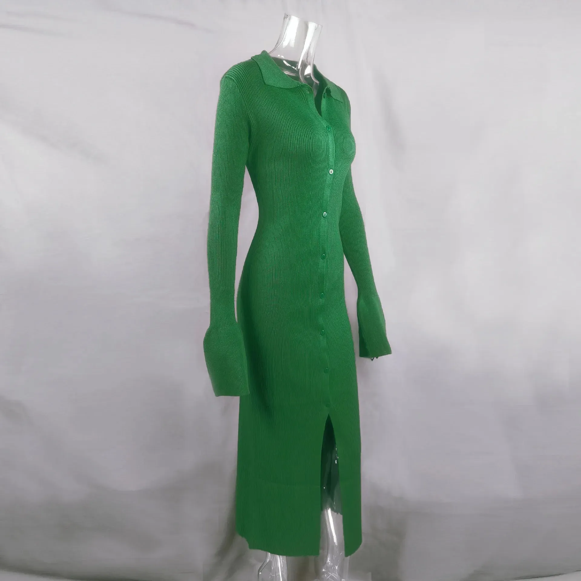 Long Sleeve Bodycon Knitted Maxi Sweater Lady Elegant Long Dress