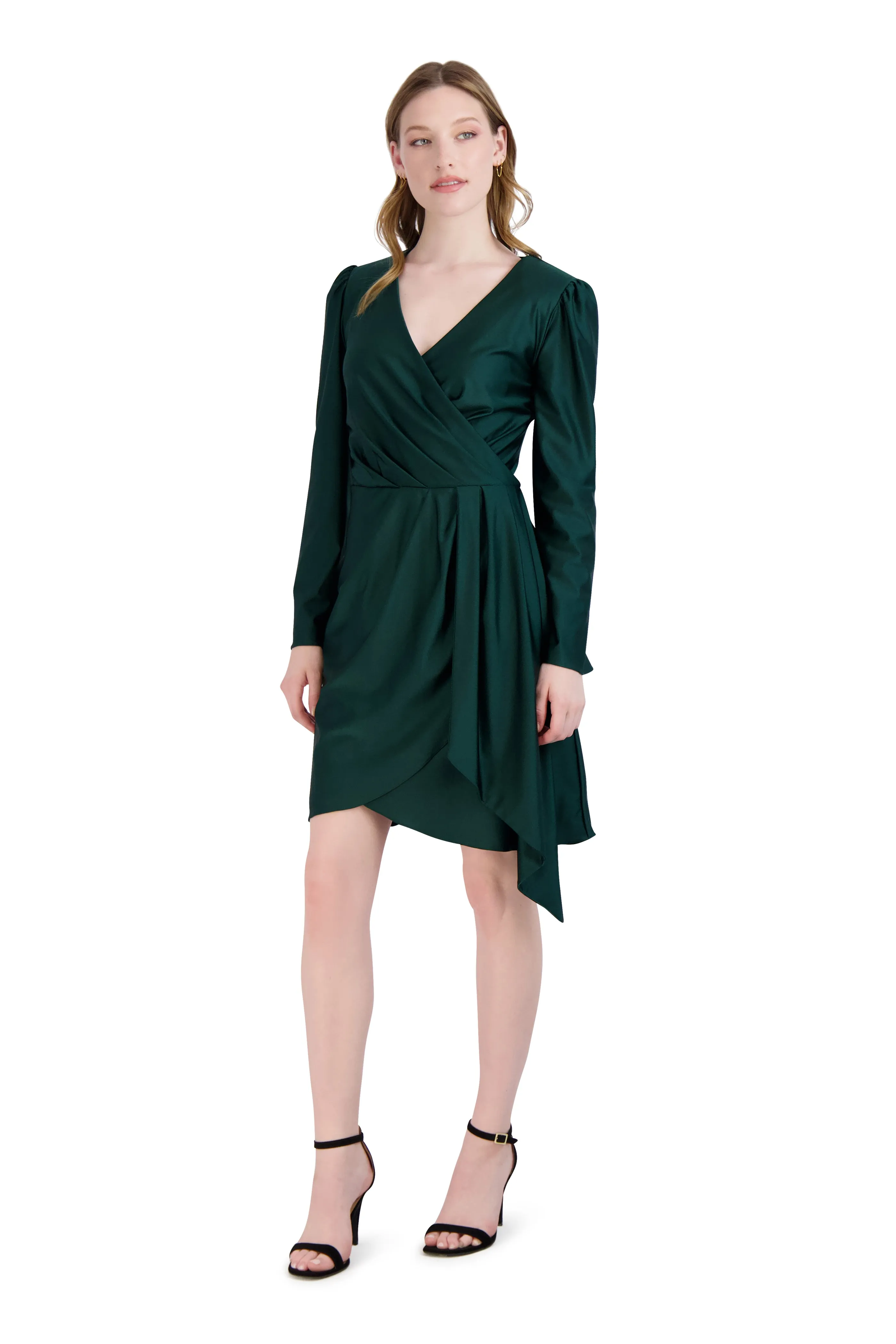 Long Sleeve Faux Wrap Dress