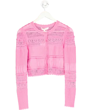 loveshackfancy Pink Pointelle Knit Laren Cropped Cardigan UK XS