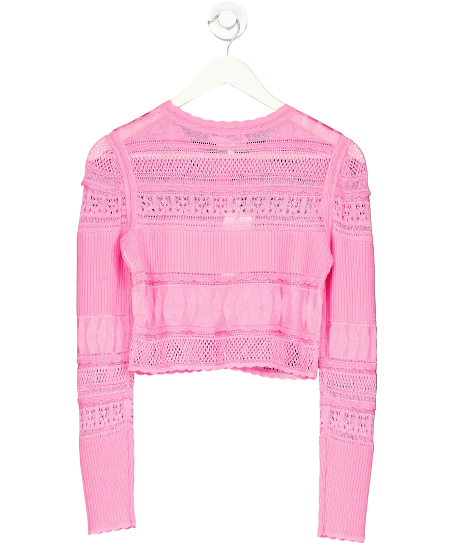 loveshackfancy Pink Pointelle Knit Laren Cropped Cardigan UK XS