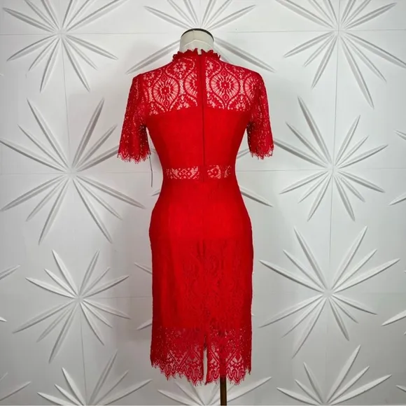 Lulus Red Lace Short Sleeve Mini Dress