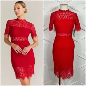 Lulus Red Lace Short Sleeve Mini Dress