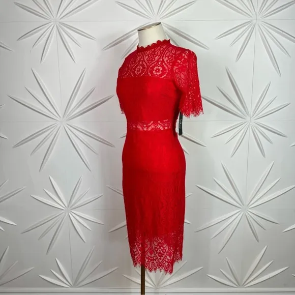 Lulus Red Lace Short Sleeve Mini Dress