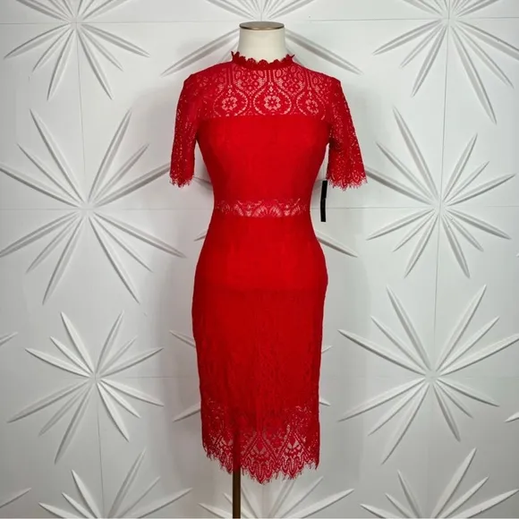 Lulus Red Lace Short Sleeve Mini Dress