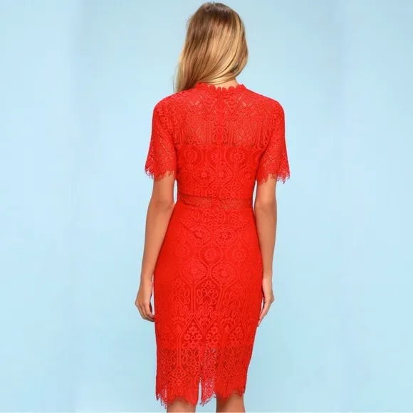 Lulus Red Lace Short Sleeve Mini Dress