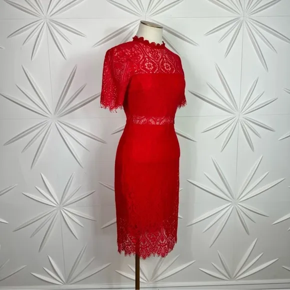 Lulus Red Lace Short Sleeve Mini Dress