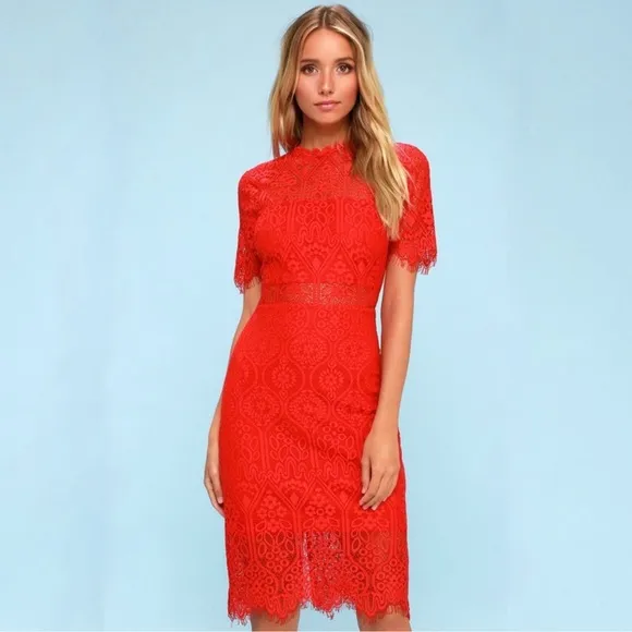 Lulus Red Lace Short Sleeve Mini Dress