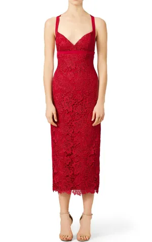 MACloth Straps Sexy Red Lace Cocktail Dress Midi Formal Gown
