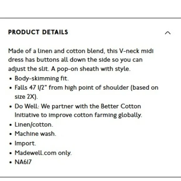 Madewell Linen-Cotton Side-Button Midi Dress 1X