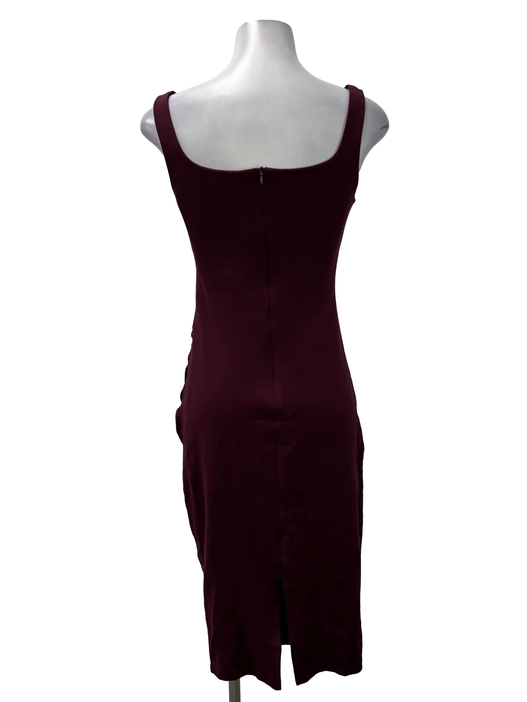 Maroon Scoop Sleeveless Bodycon Midi Sheath Dress
