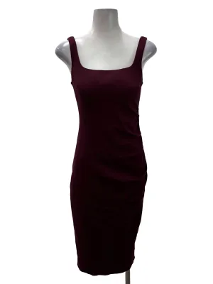 Maroon Scoop Sleeveless Bodycon Midi Sheath Dress