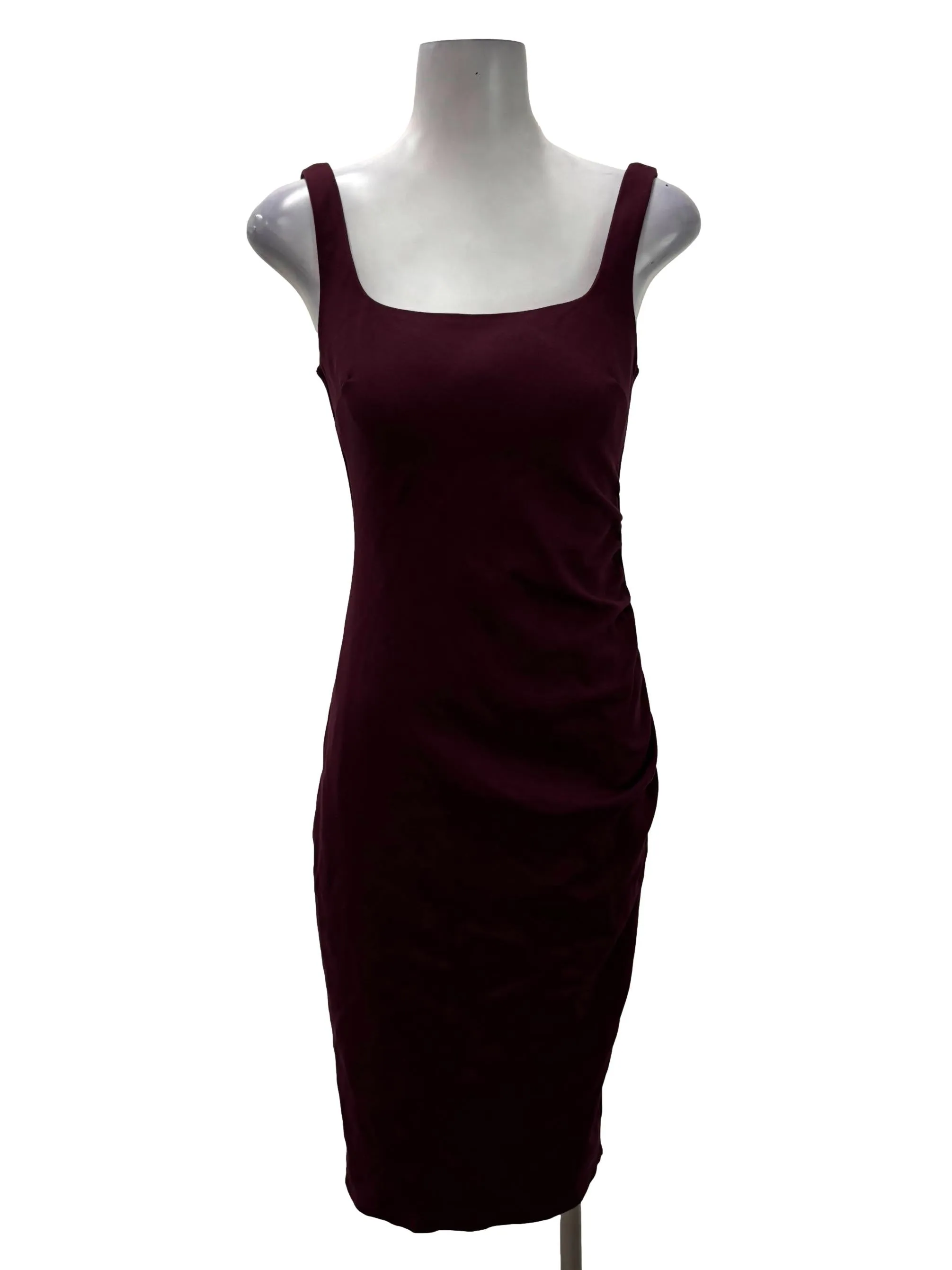 Maroon Scoop Sleeveless Bodycon Midi Sheath Dress