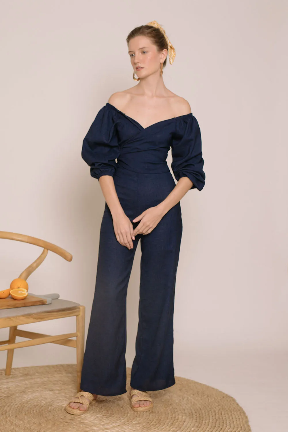 MARRAKESH SET Off Shoulder Multiway Top and Culottes (Midnight Blue Crepe)