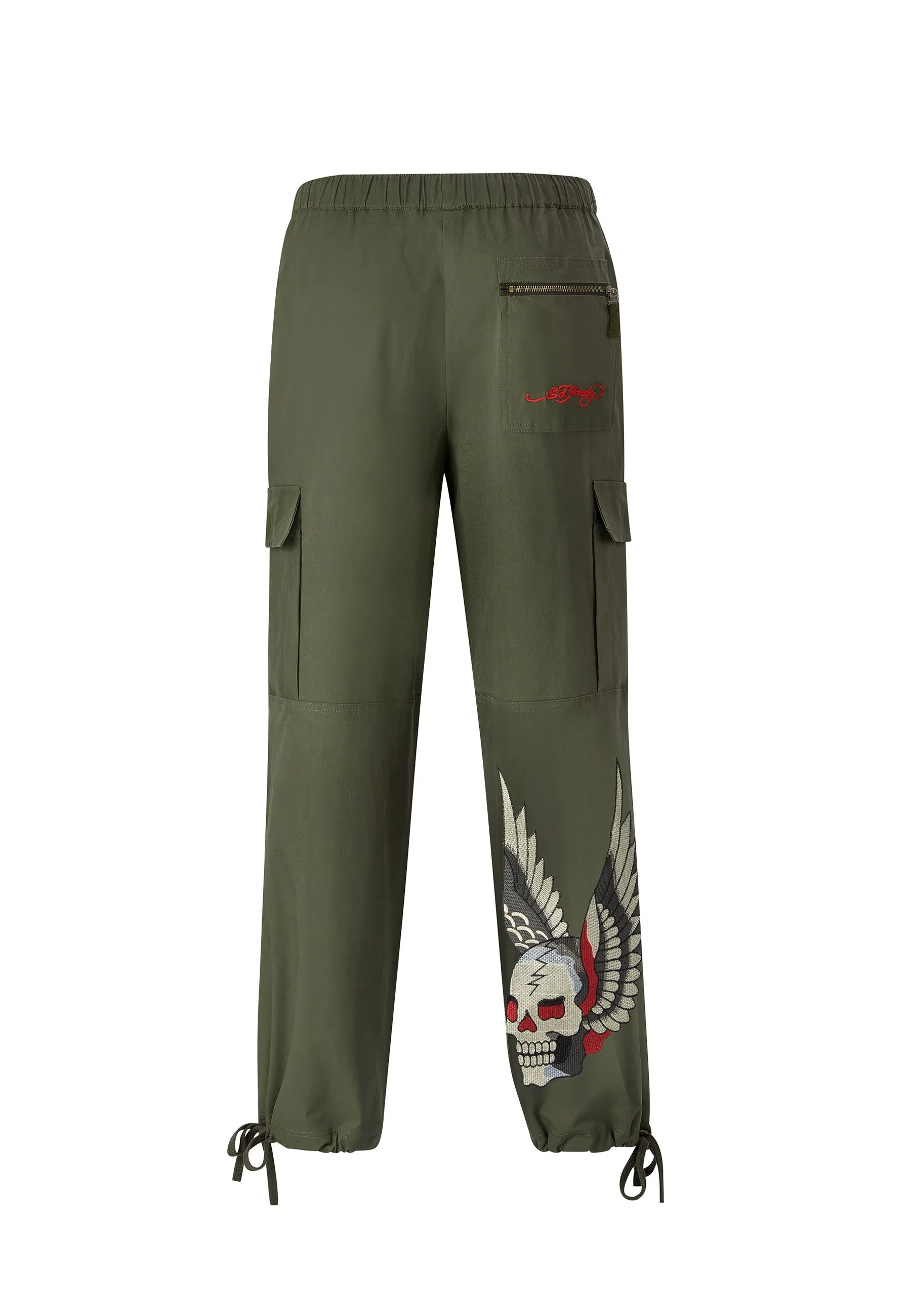 Mens Destiny Skull Wings Cargo Pants Trousers - Olive