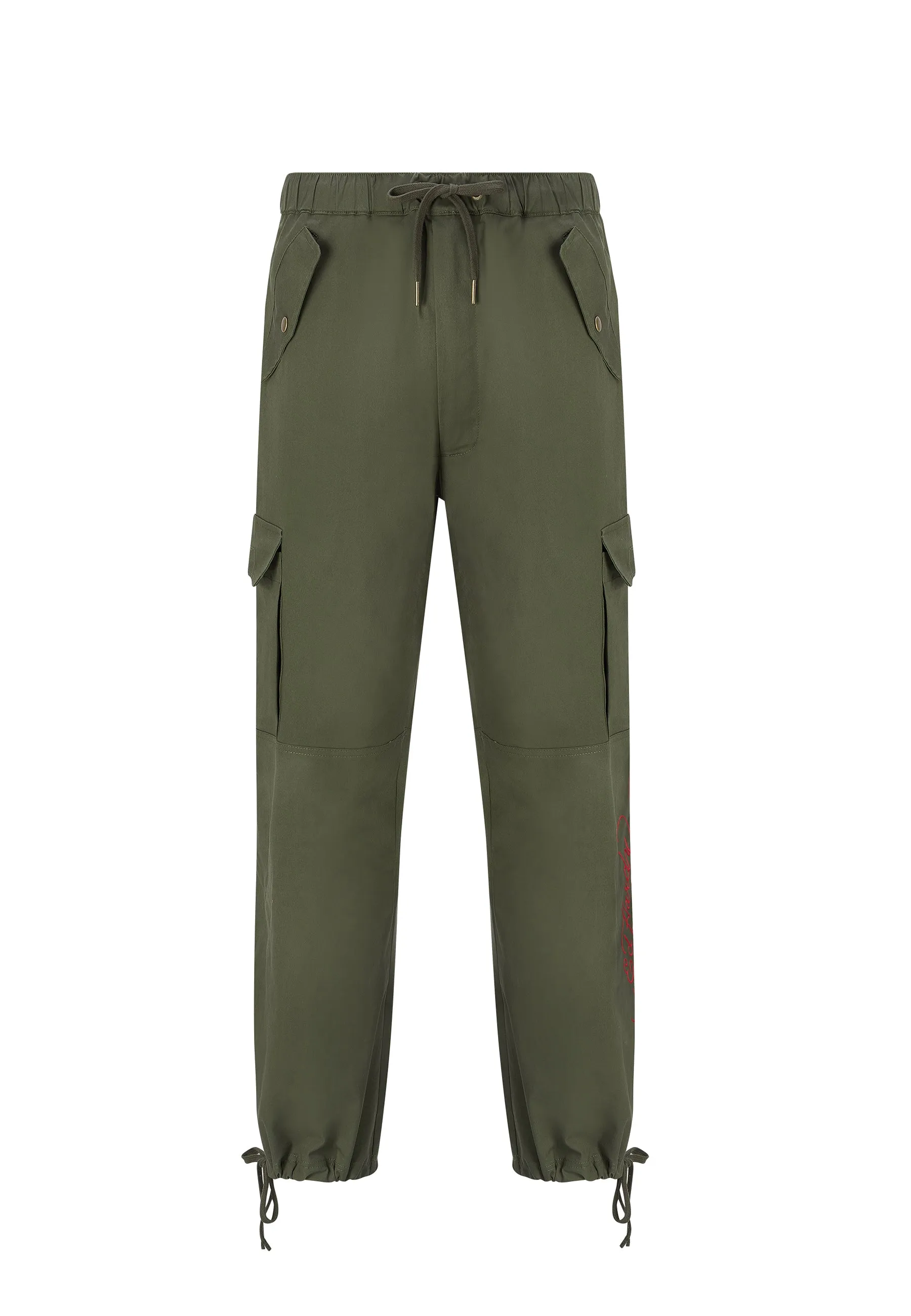 Mens Destiny Skull Wings Cargo Pants Trousers - Olive
