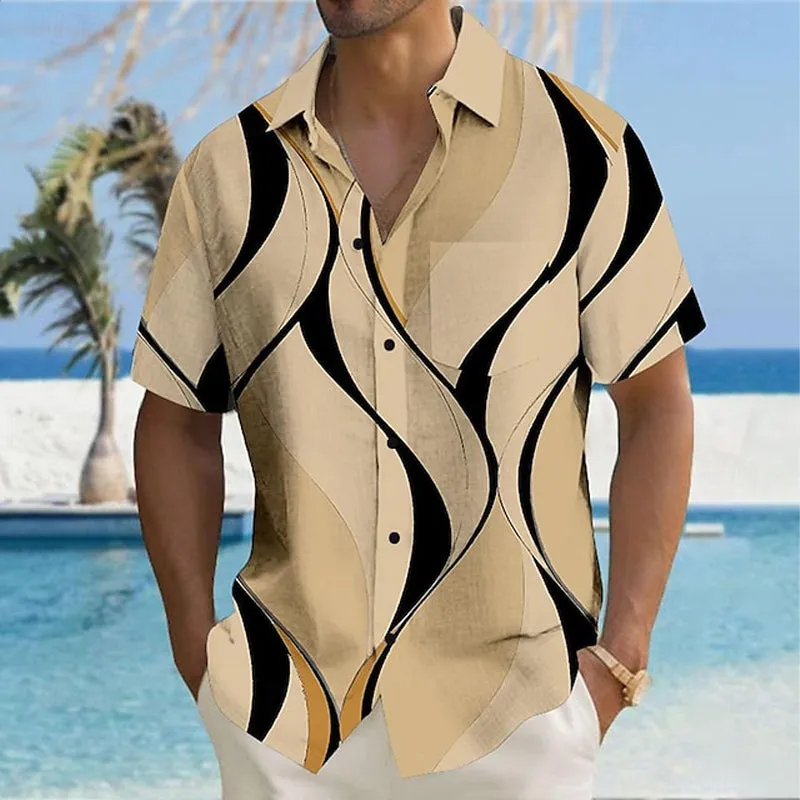 Men's Geometric 3D Print Casual Button Up Shirt