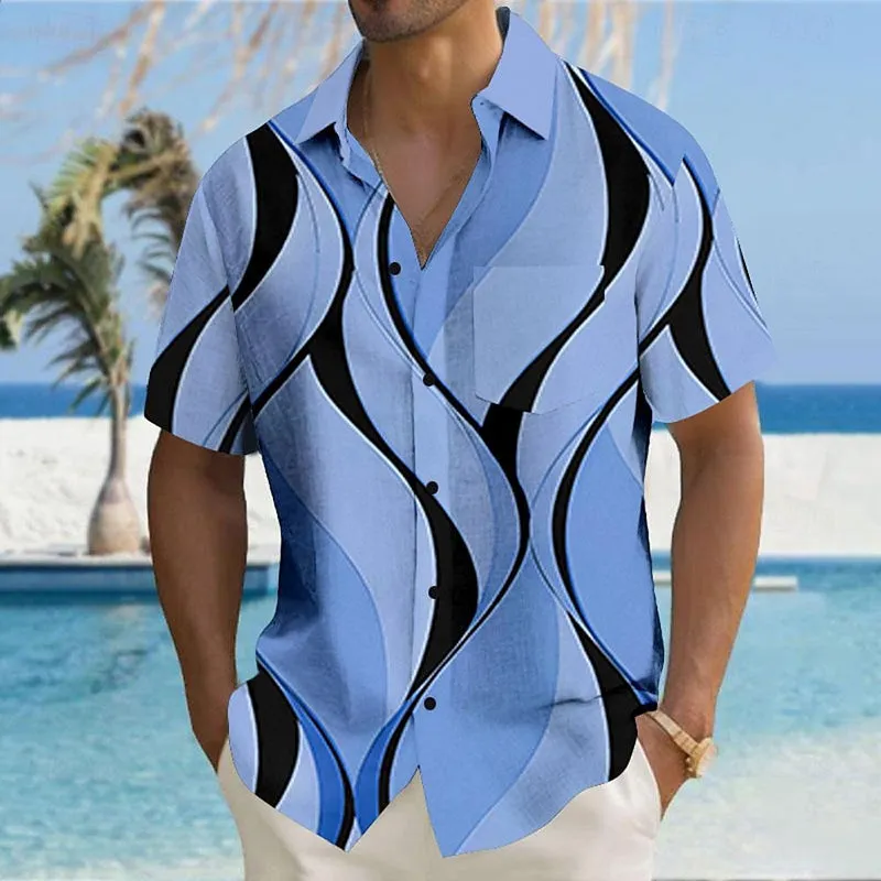 Men's Geometric 3D Print Casual Button Up Shirt