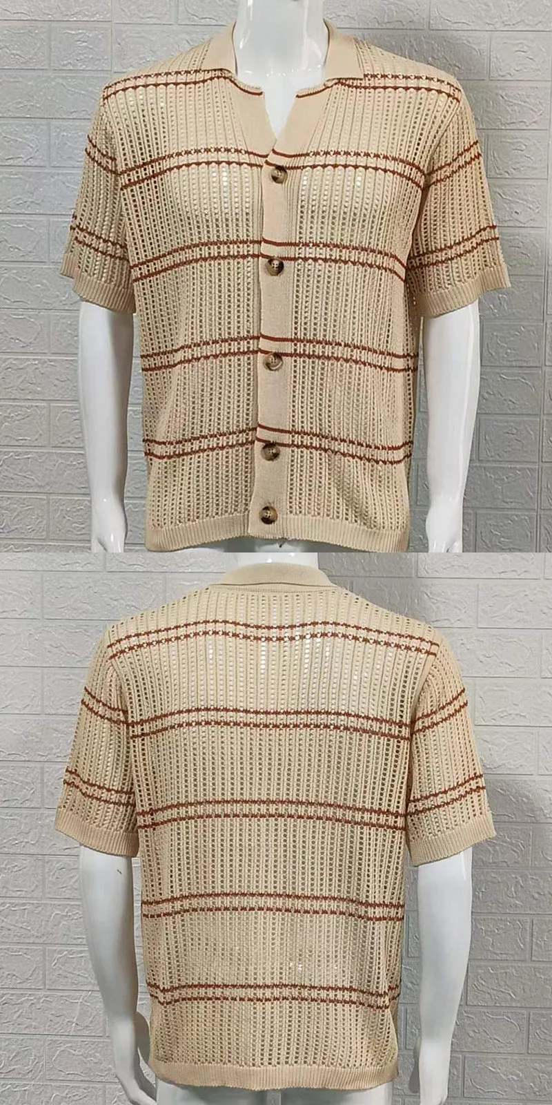 Men's Knitwear Lapel Short Sleeve Hollow Thin Cardigan