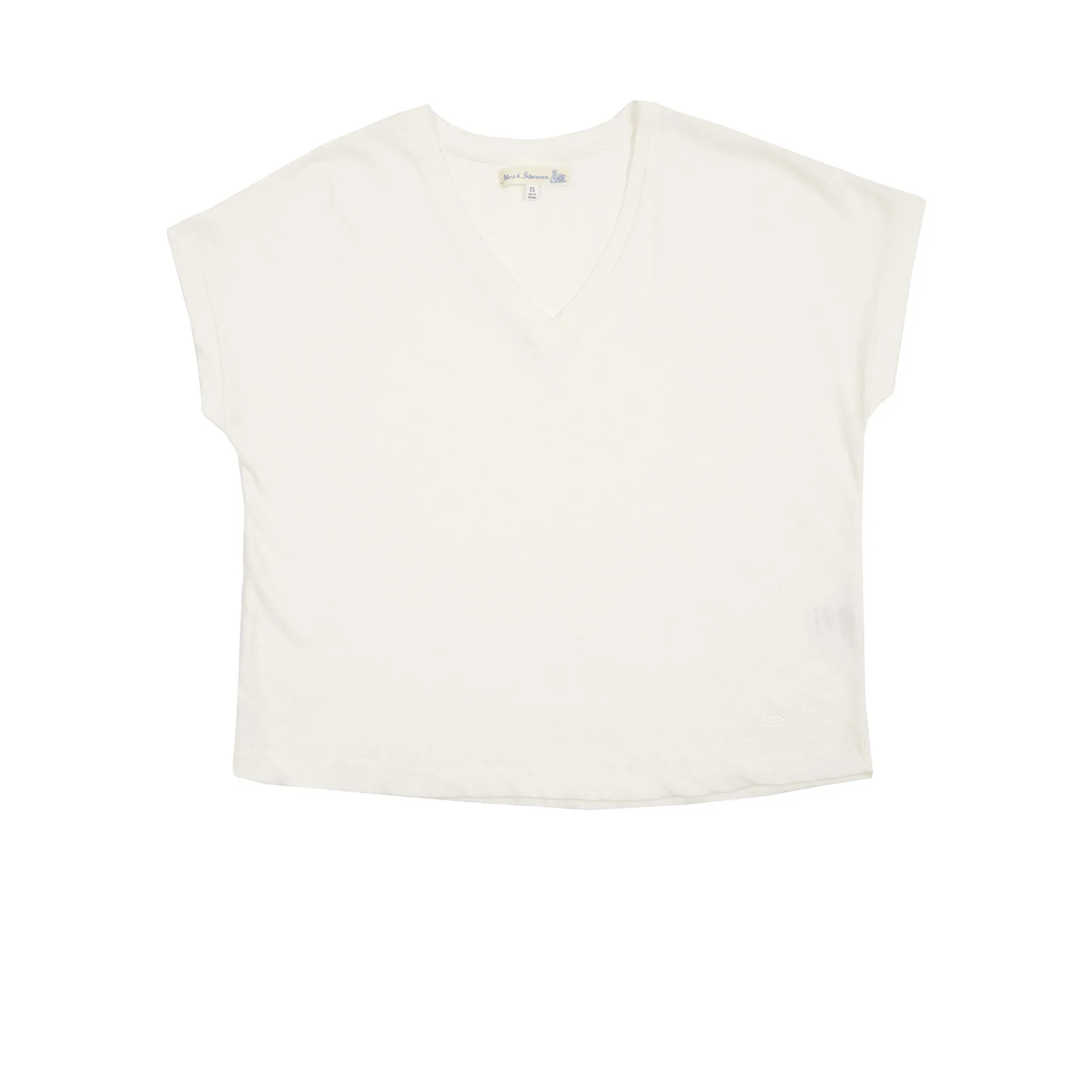 Merz b Schwanen Women's Cotton/Linen V-neck T-shirt in White