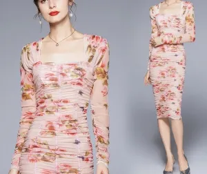 Midi Party Dinner Night Dresses Vintage Square Collar Clubwear