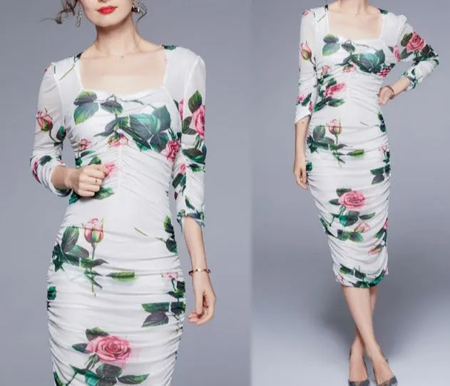 Midi Party Dinner Night Dresses Vintage Square Collar Clubwear