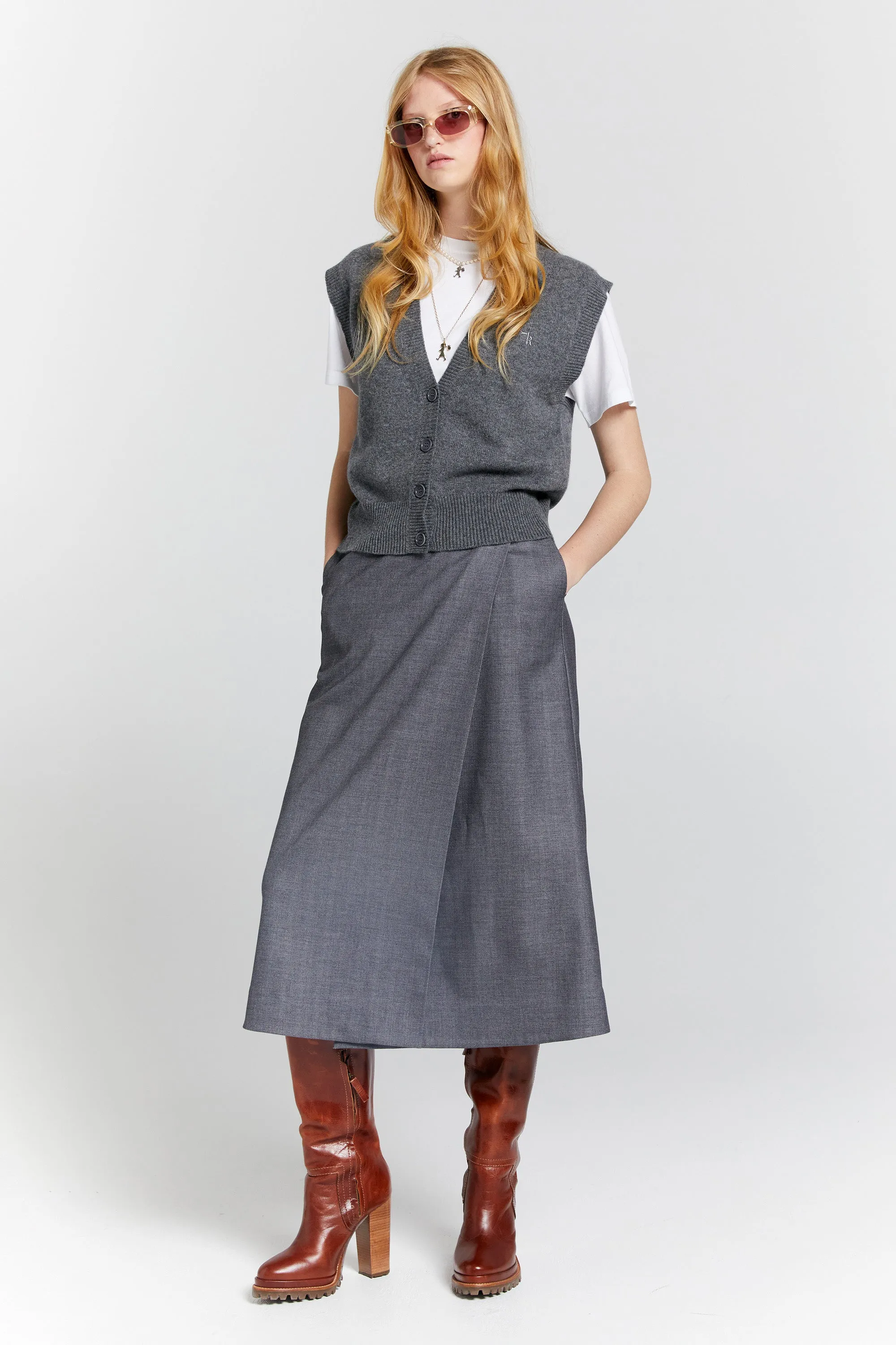 Mina Button Up Cashmere Vest Charcoal Marle
