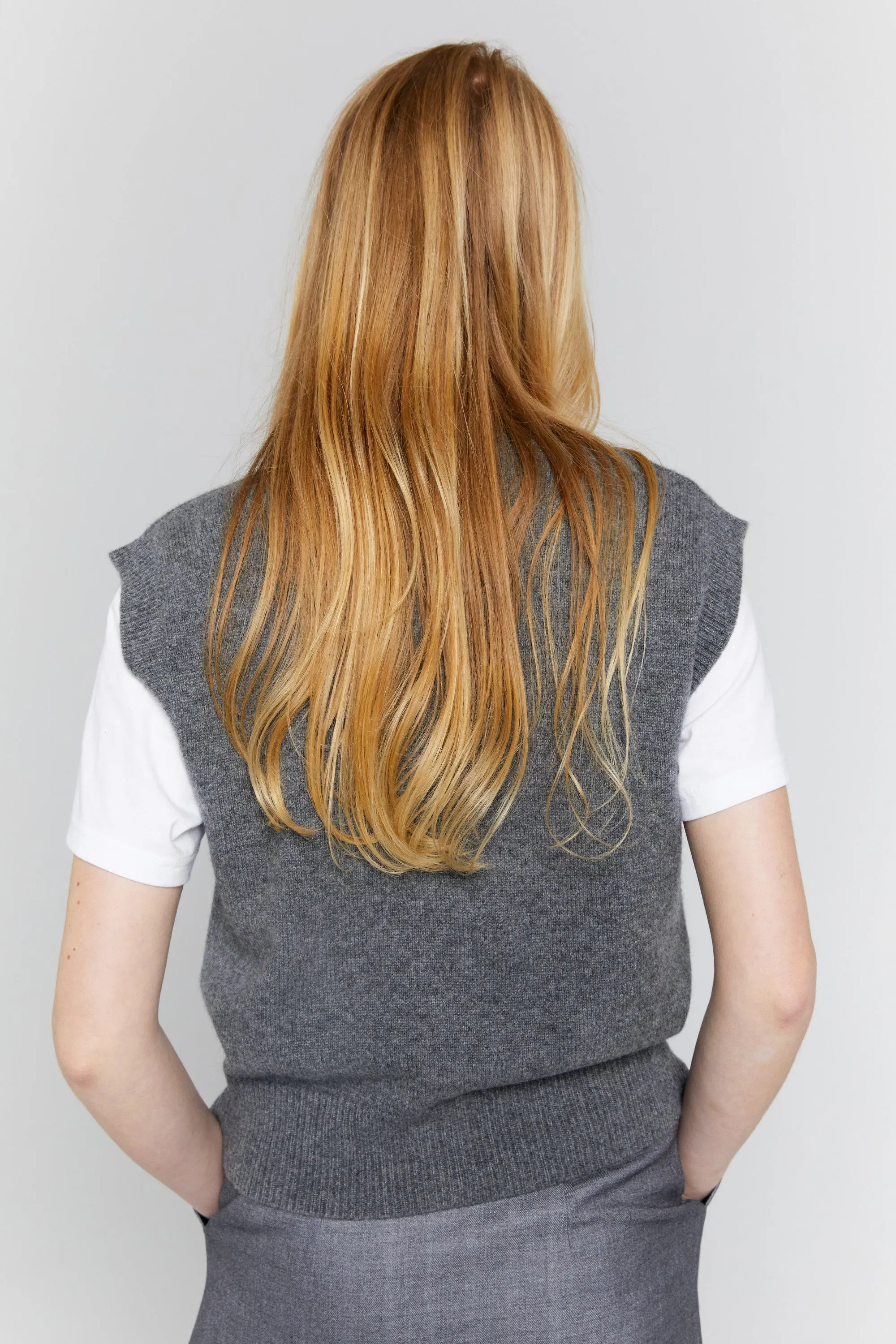 Mina Button Up Cashmere Vest Charcoal Marle