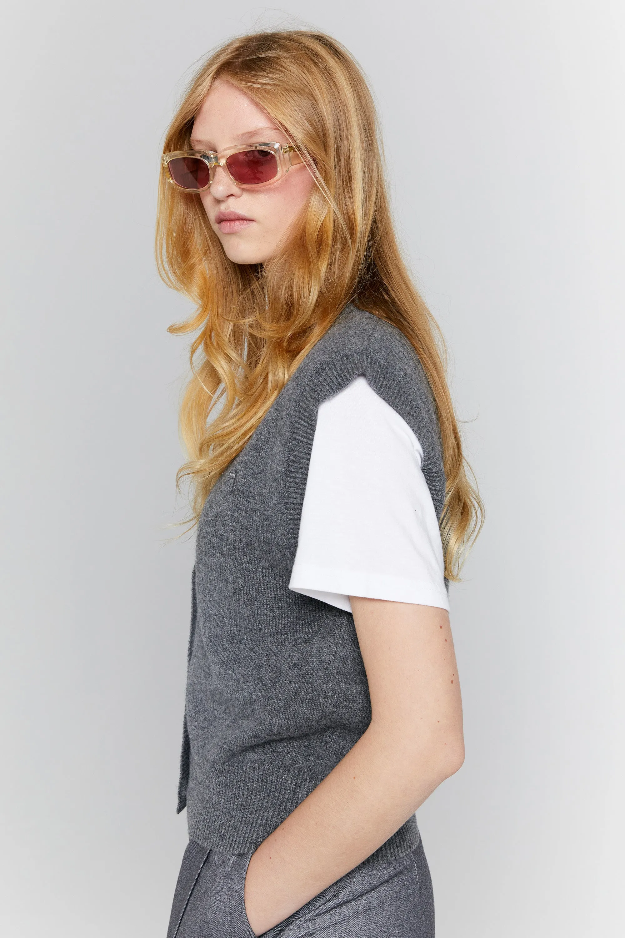 Mina Button Up Cashmere Vest Charcoal Marle