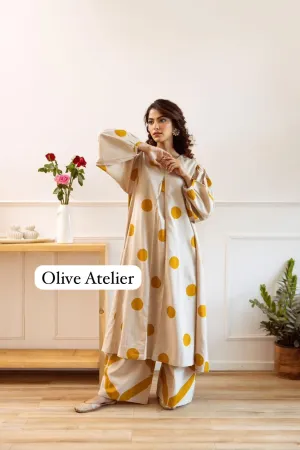 Mustard Polka Dots Linen Elegance Set