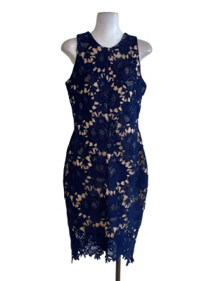 Navy Blue Floral Laced Sheath Dress