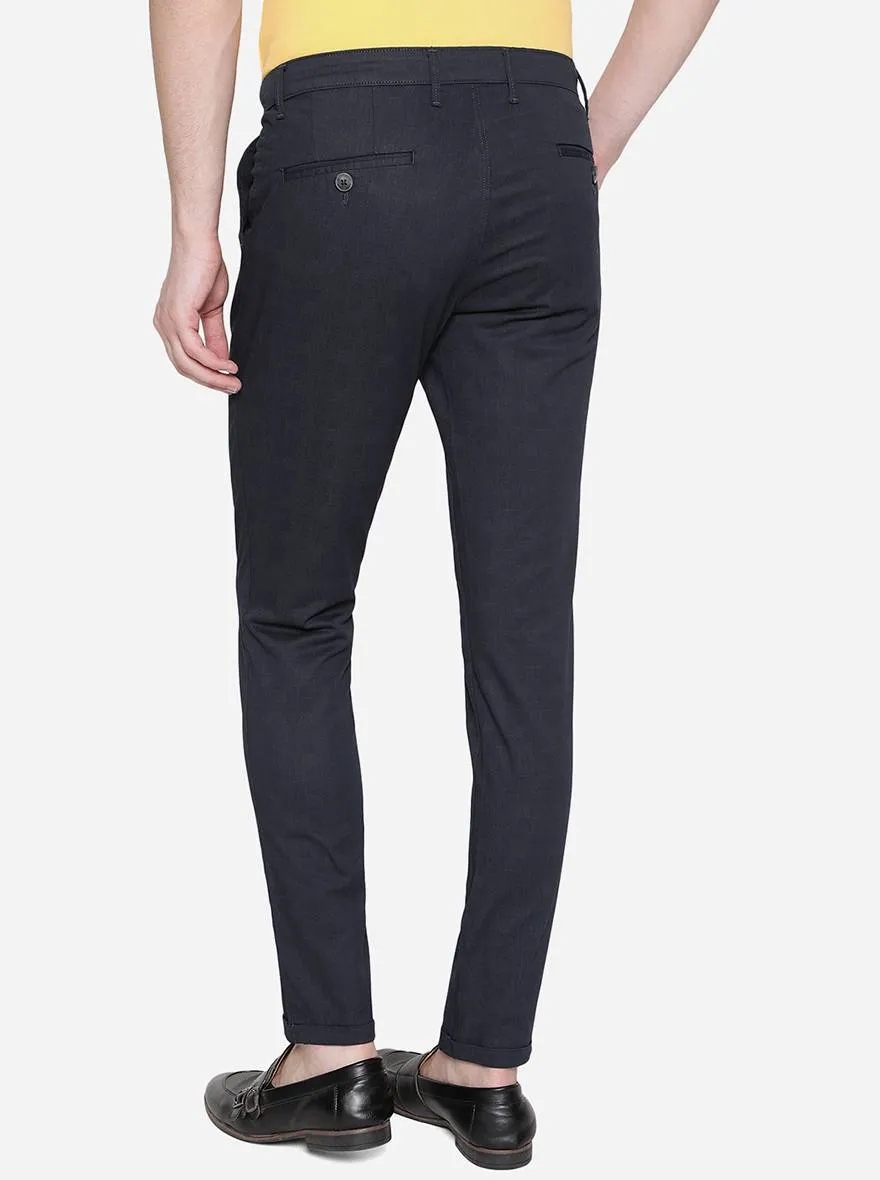 Navy Blue Solid Neo Fit Casual Trouser | Greenfibre