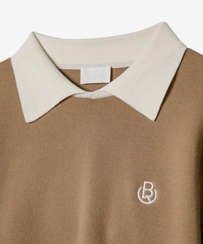 OBER Golf Color Collar Long Sleeve Knit - Beige