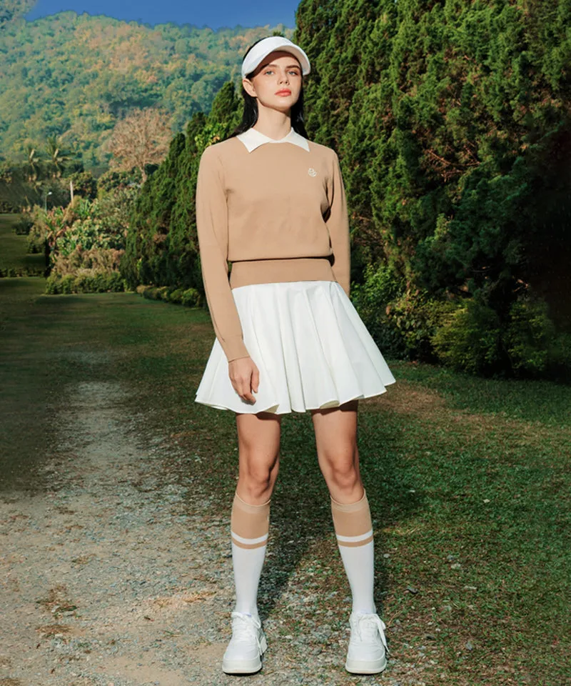 OBER Golf Color Collar Long Sleeve Knit - Beige