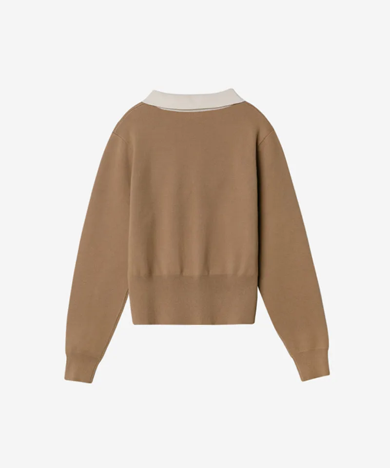 OBER Golf Color Collar Long Sleeve Knit - Beige