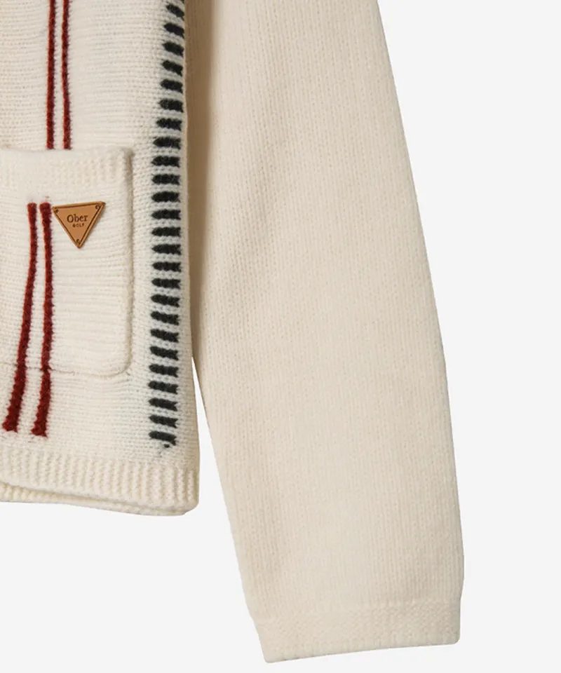 OBER Golf Stitch Wool Cardigan - Ivory