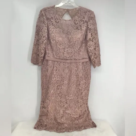 Oleg Cassini Women’s Lace Midi Sheath Dress Blush Pink Wedding Party Size 12