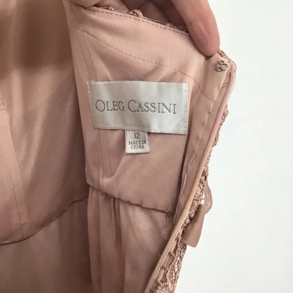 Oleg Cassini Women’s Lace Midi Sheath Dress Blush Pink Wedding Party Size 12