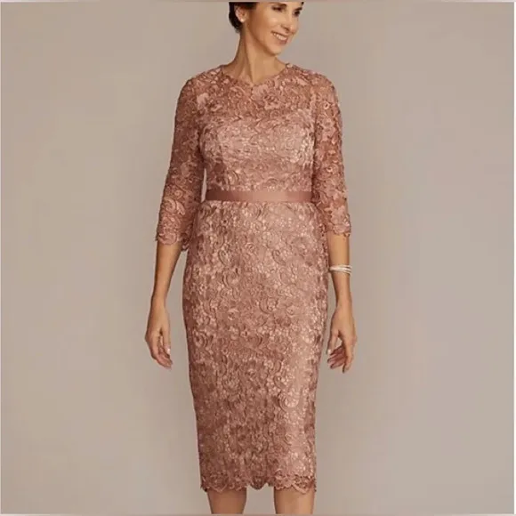 Oleg Cassini Women’s Lace Midi Sheath Dress Blush Pink Wedding Party Size 12