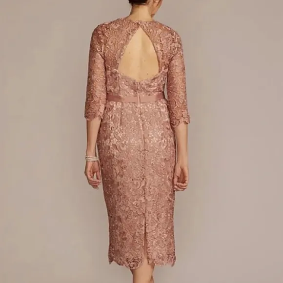 Oleg Cassini Women’s Lace Midi Sheath Dress Blush Pink Wedding Party Size 12