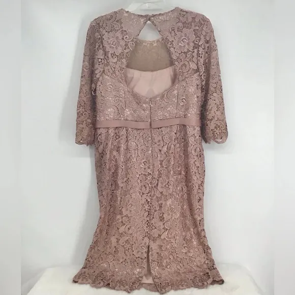 Oleg Cassini Women’s Lace Midi Sheath Dress Blush Pink Wedding Party Size 12