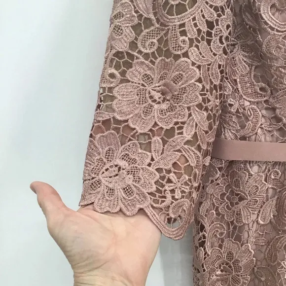 Oleg Cassini Women’s Lace Midi Sheath Dress Blush Pink Wedding Party Size 12