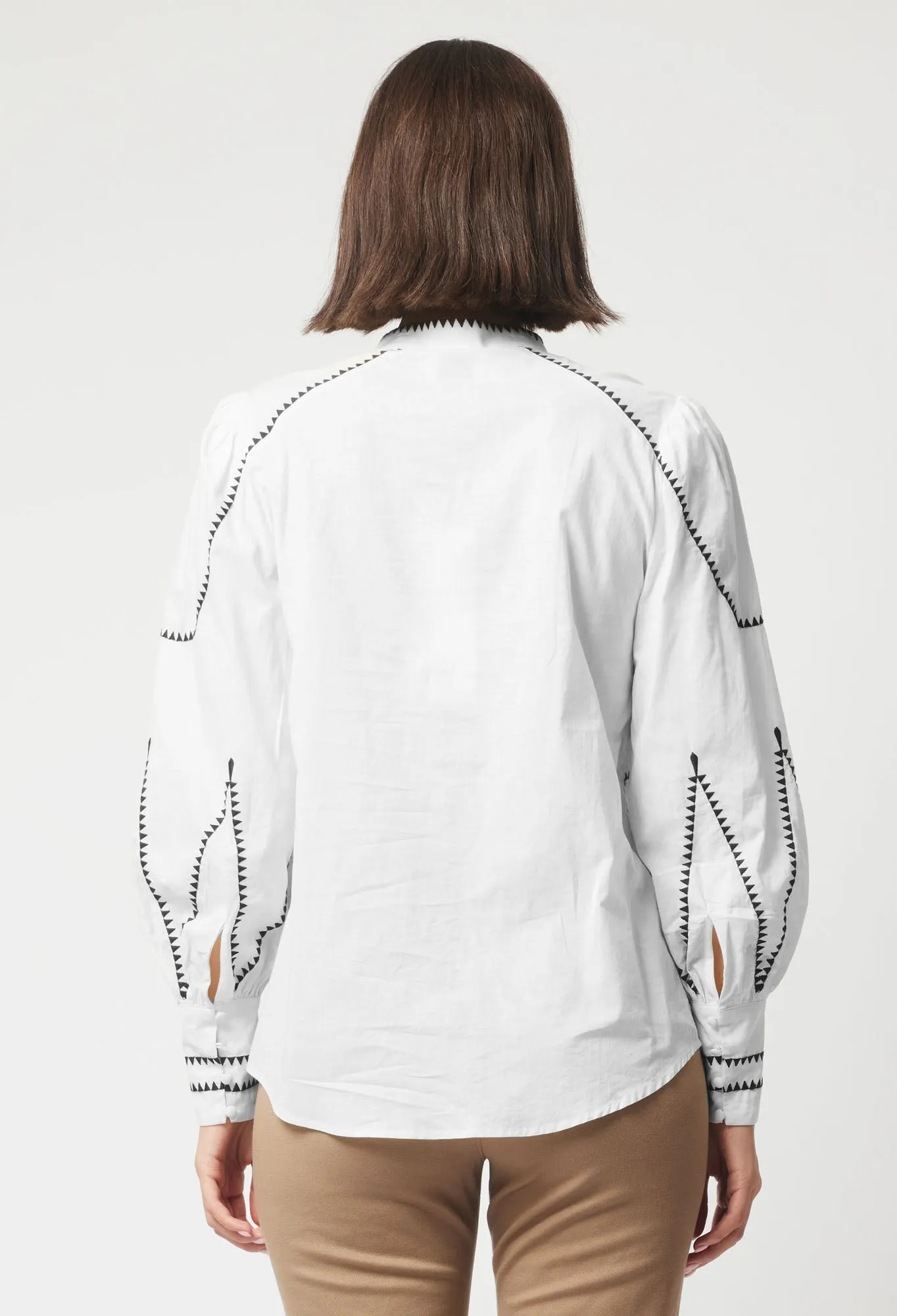 Once Was Meridian Placement Embroidered Shirt | Porcelain