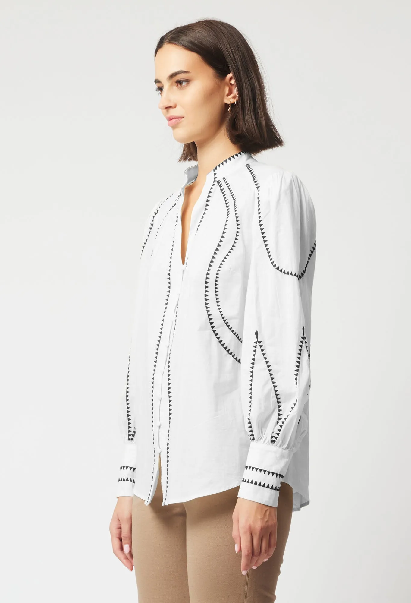 Once Was Meridian Placement Embroidered Shirt | Porcelain