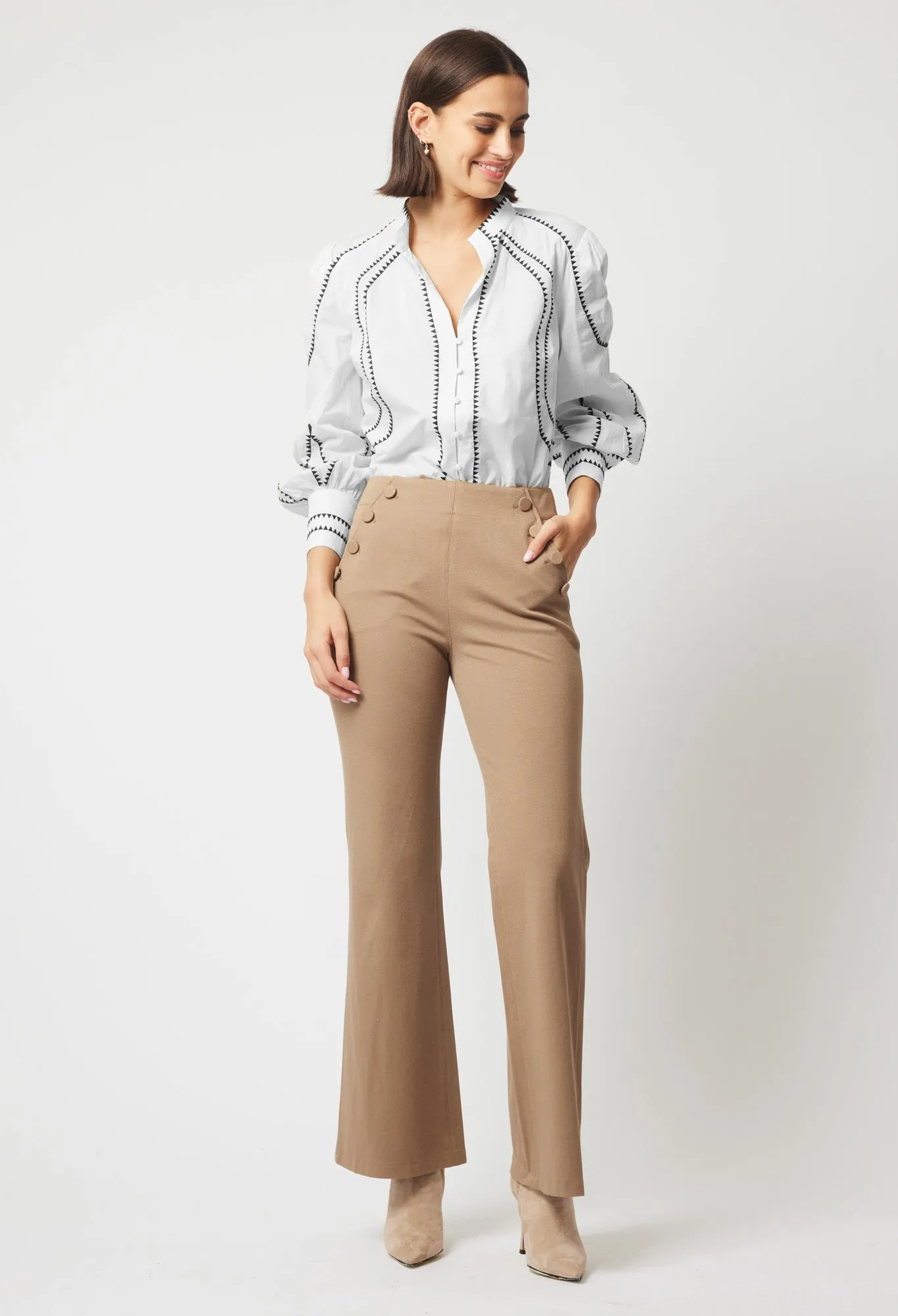 Once Was Meridian Placement Embroidered Shirt | Porcelain