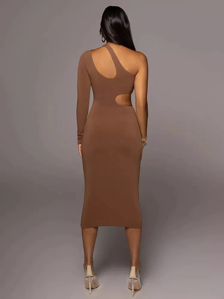 One Shoulder Sheath Midi Dress for Women's Autumn Parties and Clubbing