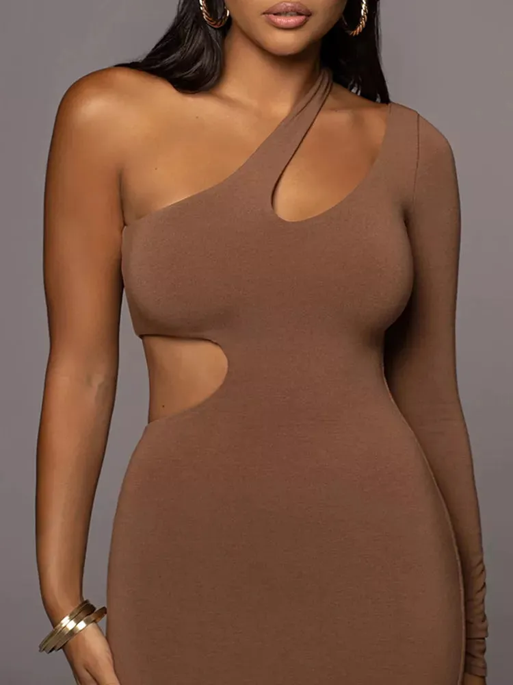 One Shoulder Sheath Midi Dress for Women's Autumn Parties and Clubbing