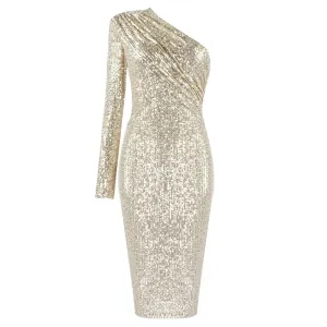 One Shoulder Sparkle Glitzy Sequins Dress