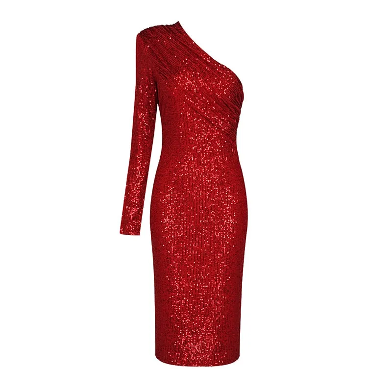 One Shoulder Sparkle Glitzy Sequins Dress