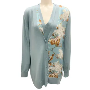 Oscar de la Renta French Blue 2020 Floral Knit Cardigan and Top Two-Piece Sweater Set