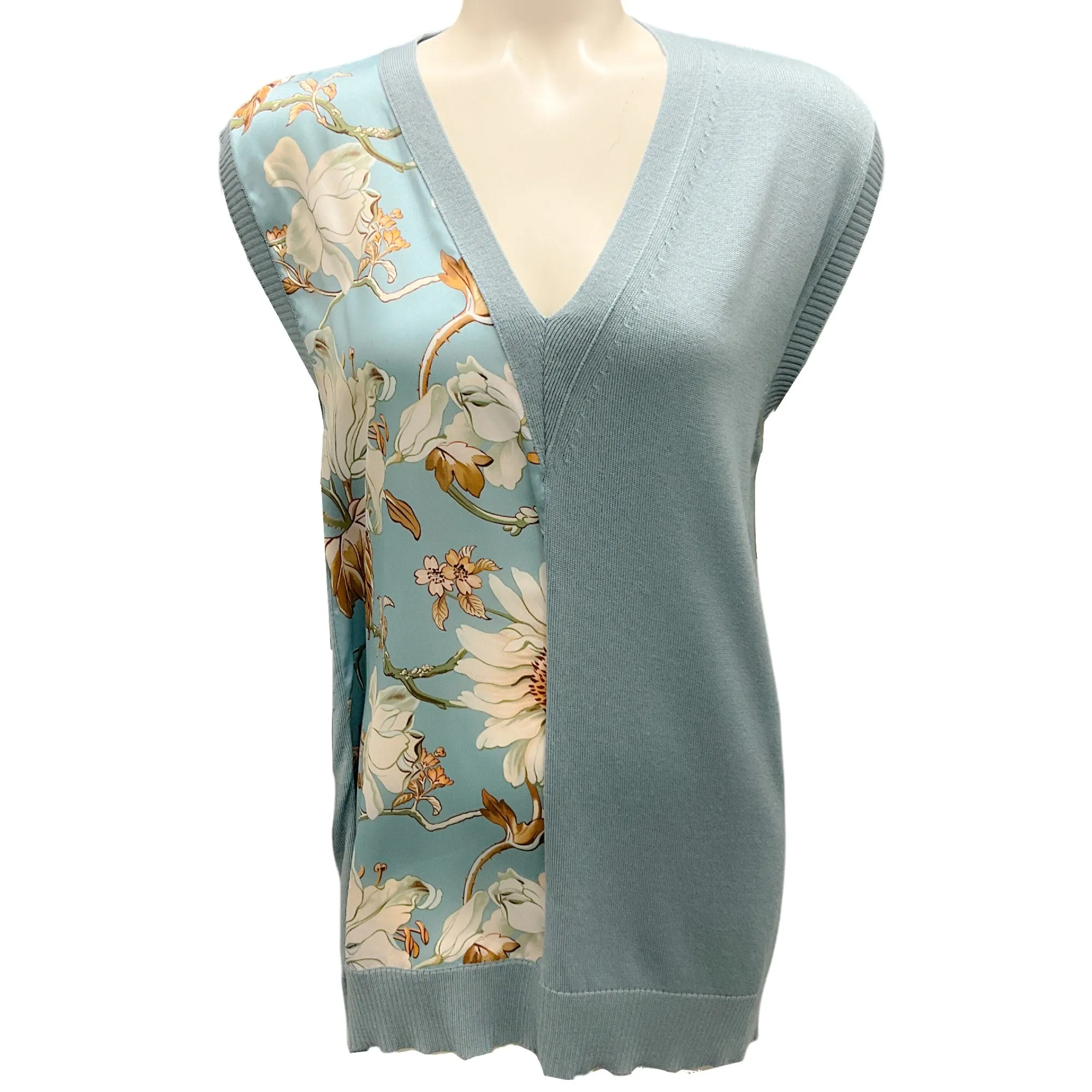 Oscar de la Renta French Blue 2020 Floral Knit Cardigan and Top Two-Piece Sweater Set